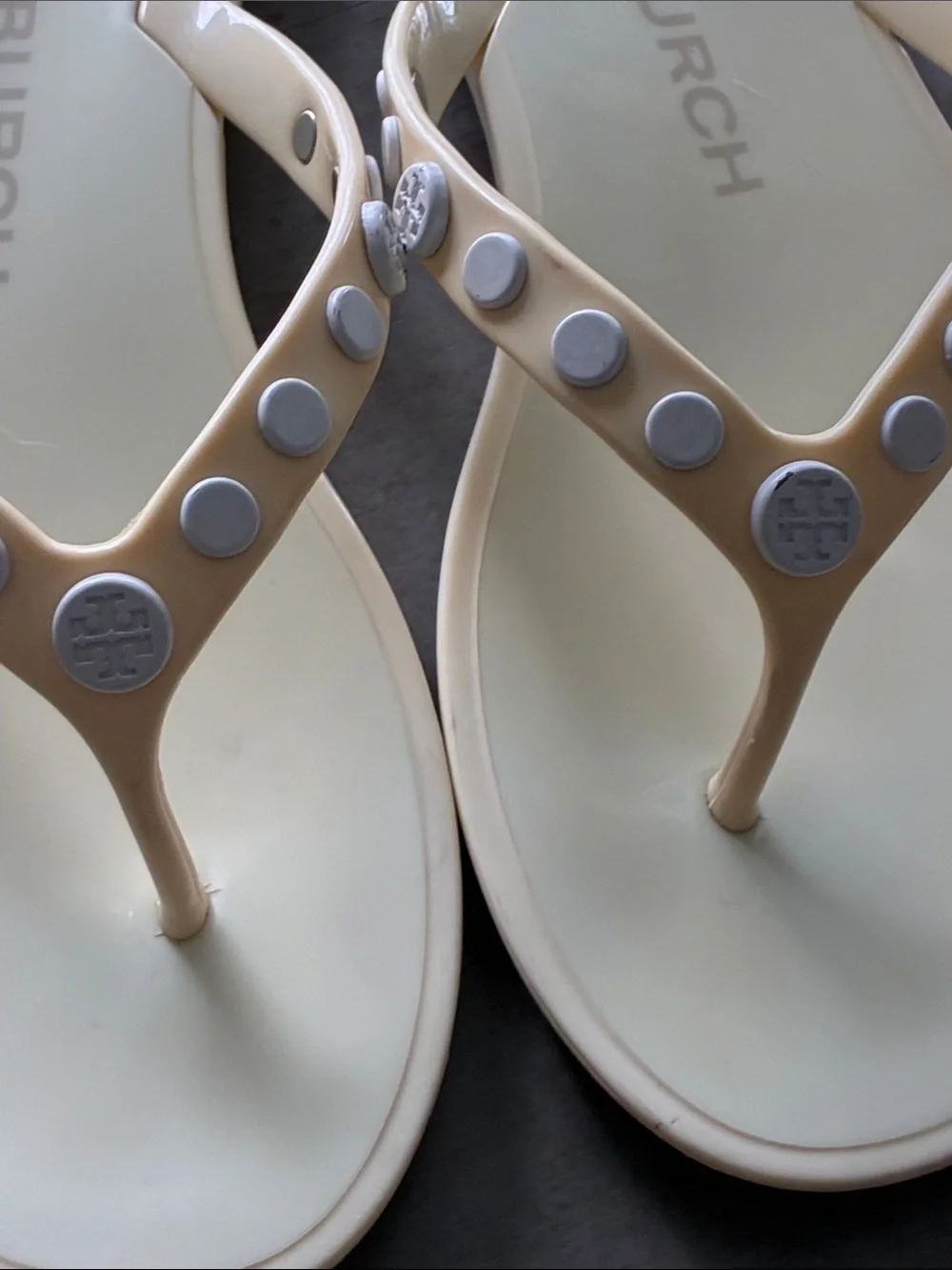 Tory Burch Pale Yellow Jelly Studded Thong Sandals